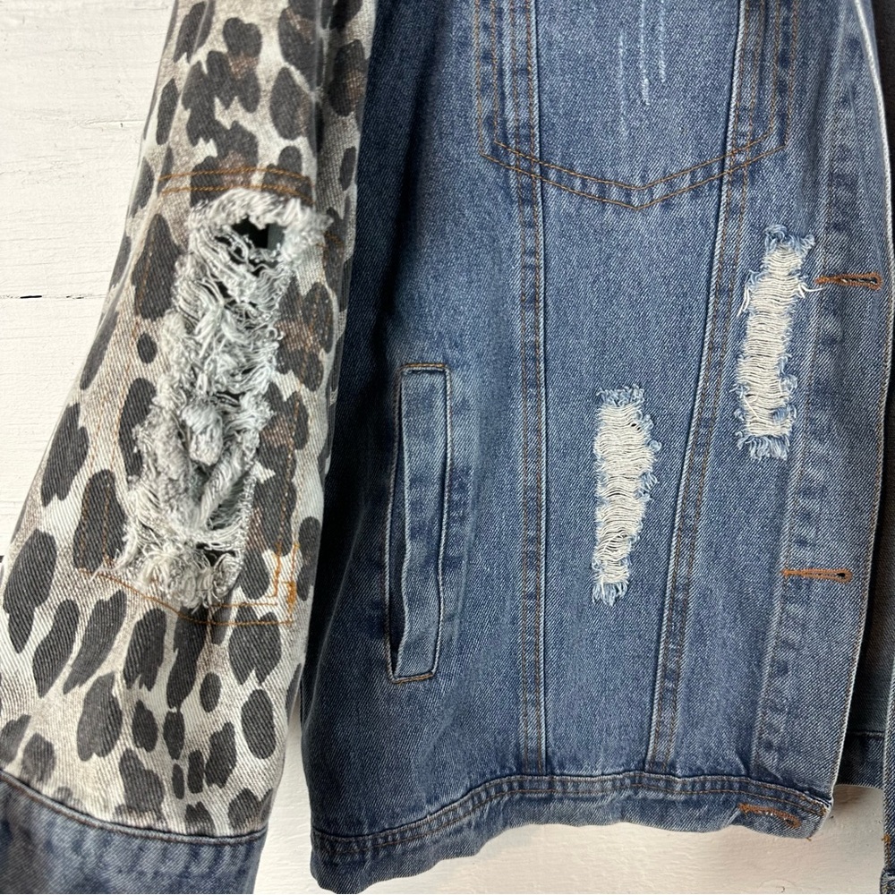 Leopard color block jean jacket country chic - Picture 4 of 6